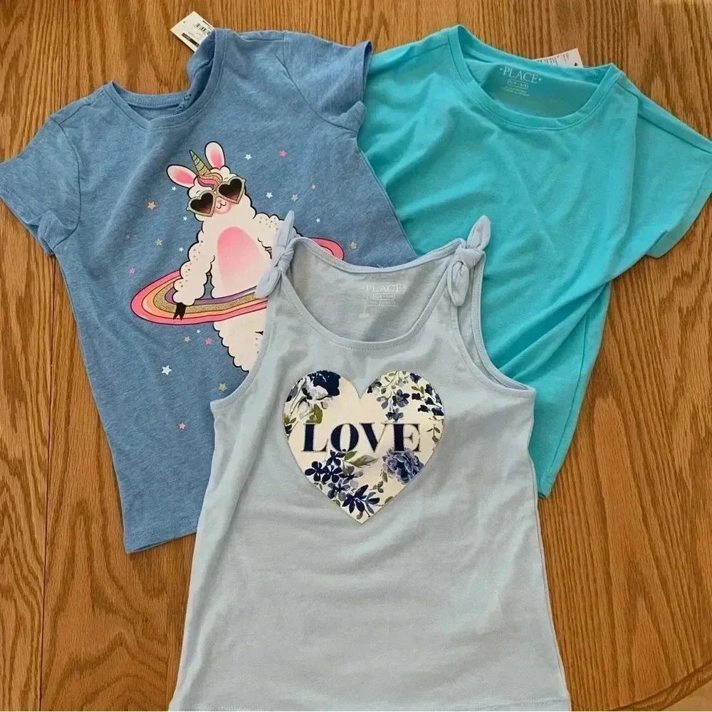 The Childrens Place TCP Girls Graphic T Shirt Lot of 3 Small 5/6 Blue Llama